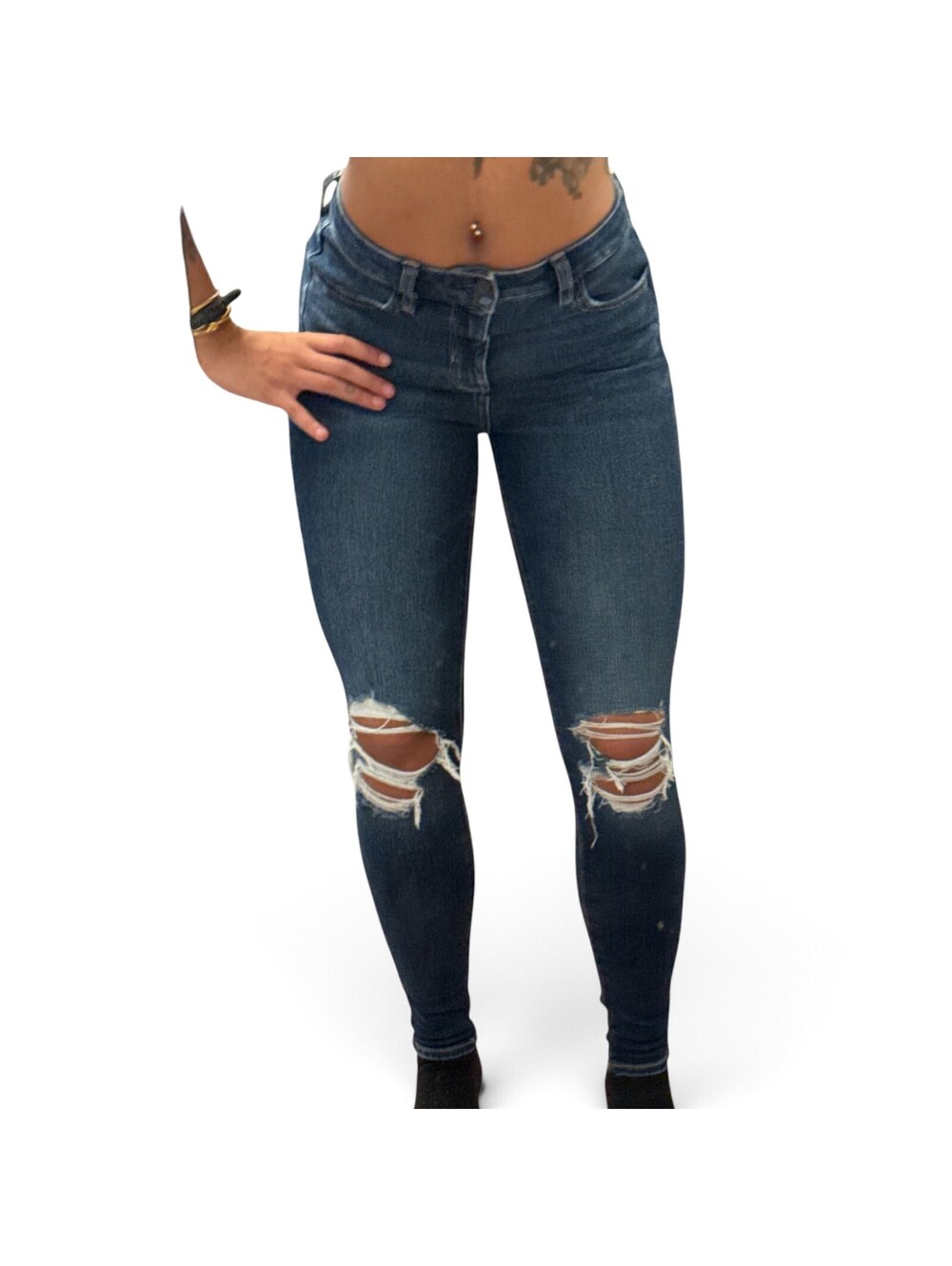American Eagle Hi-Rise Jegging Dark Wash Ripped Knee Skinny Jeans Sz 6